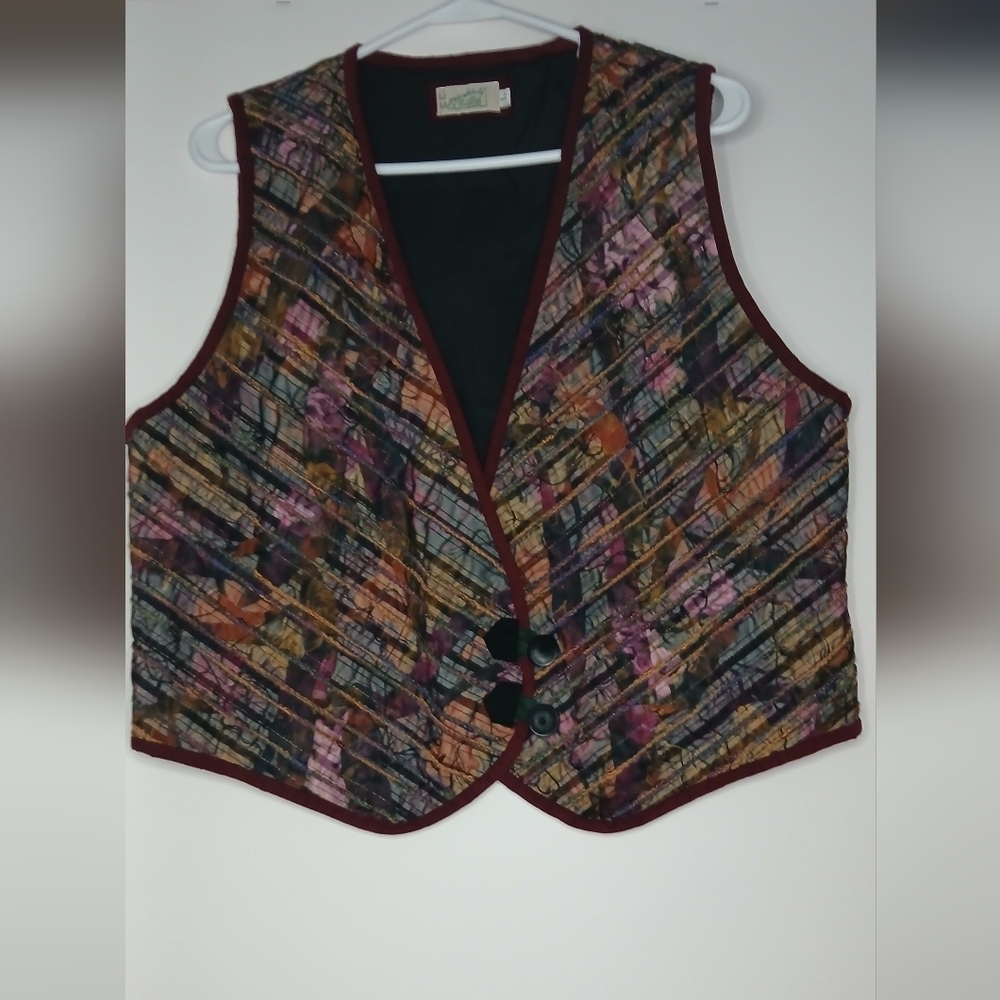 Vintage Persnickity Quilted Hippie Vest Womens Size L Teacher Gorpcore Forest
